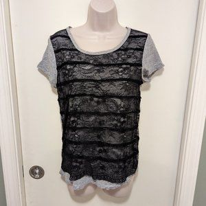 Women's Ann Taylor Loft Gray and Black Lace Top size Medium